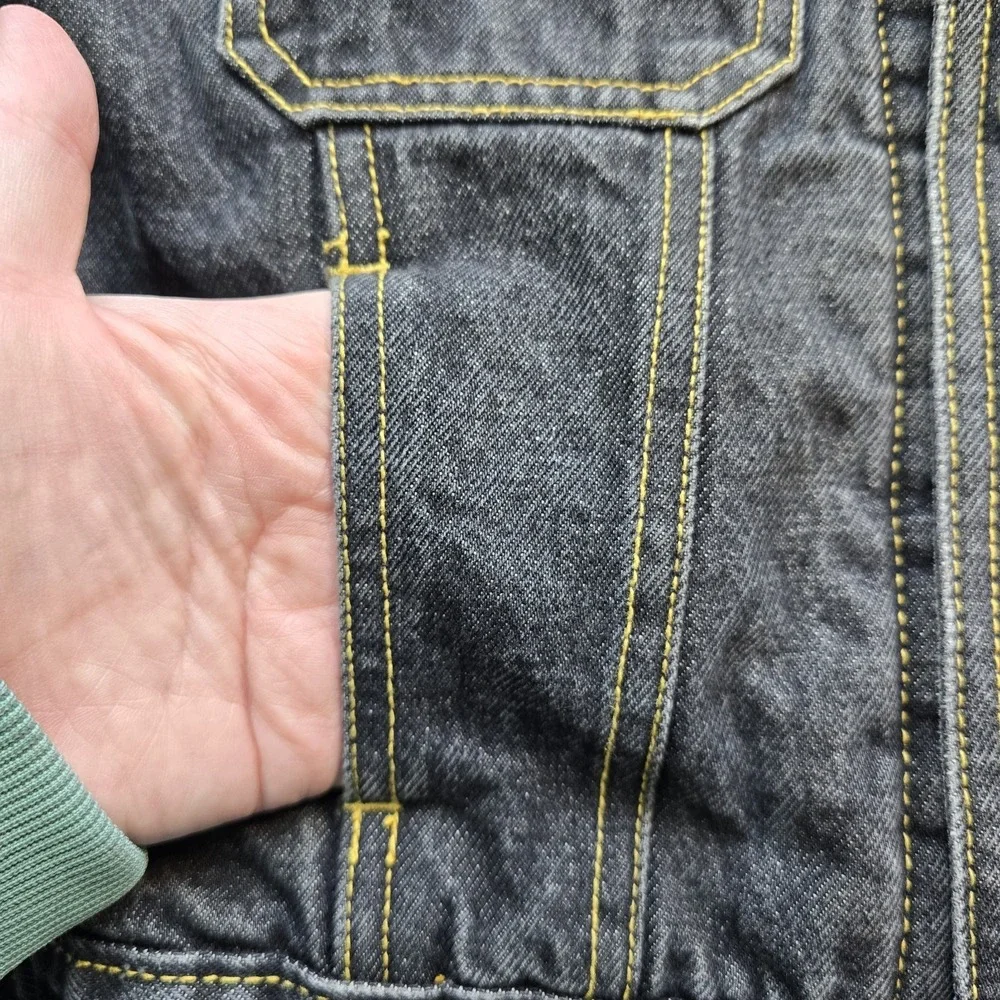 Vintage Phat Farm Kids Denim Jacket Size 7 Y2K Black Plaid Lined Bull Streetwear